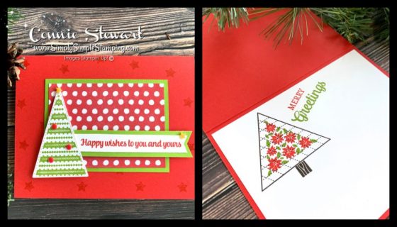 This cute Christmas card is so quick to make and features a Christmas Tree popped up on dimensionals