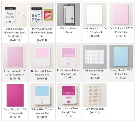 Products used to make these 5-Minute birthday cards
